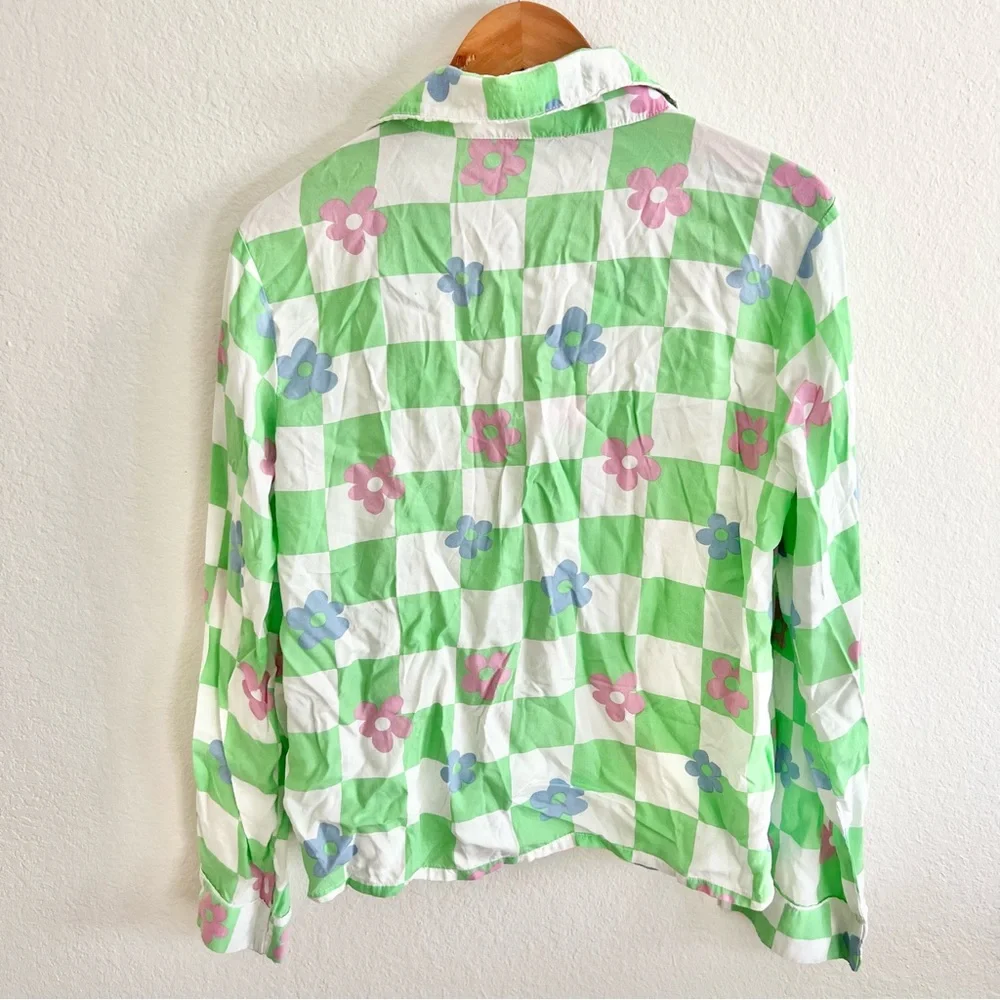 ASOS Checkered Floral Pajama Shirt Sz 8